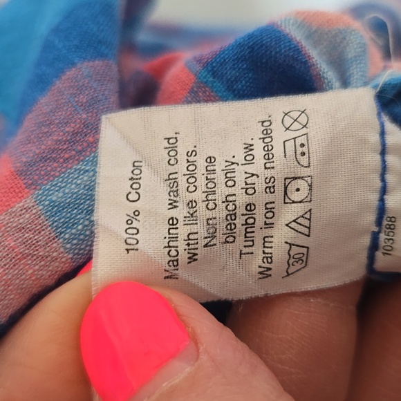 J. Crew | Blue & Pink Plaid Cotton Popover Long Sleeve Top Size Small - Picture 9 of 9